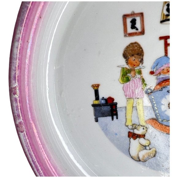 Vintage Childs Bowl Ceramic Baby Porridge Made Germany Dish 7.25” Porcelain Pink - Picture 11 of 12